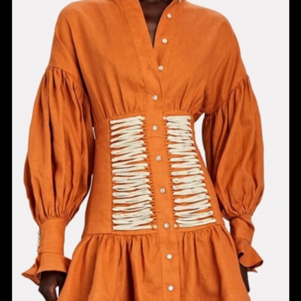 Alemais Sunset Orange Pleated Ruffled MaxiSundress